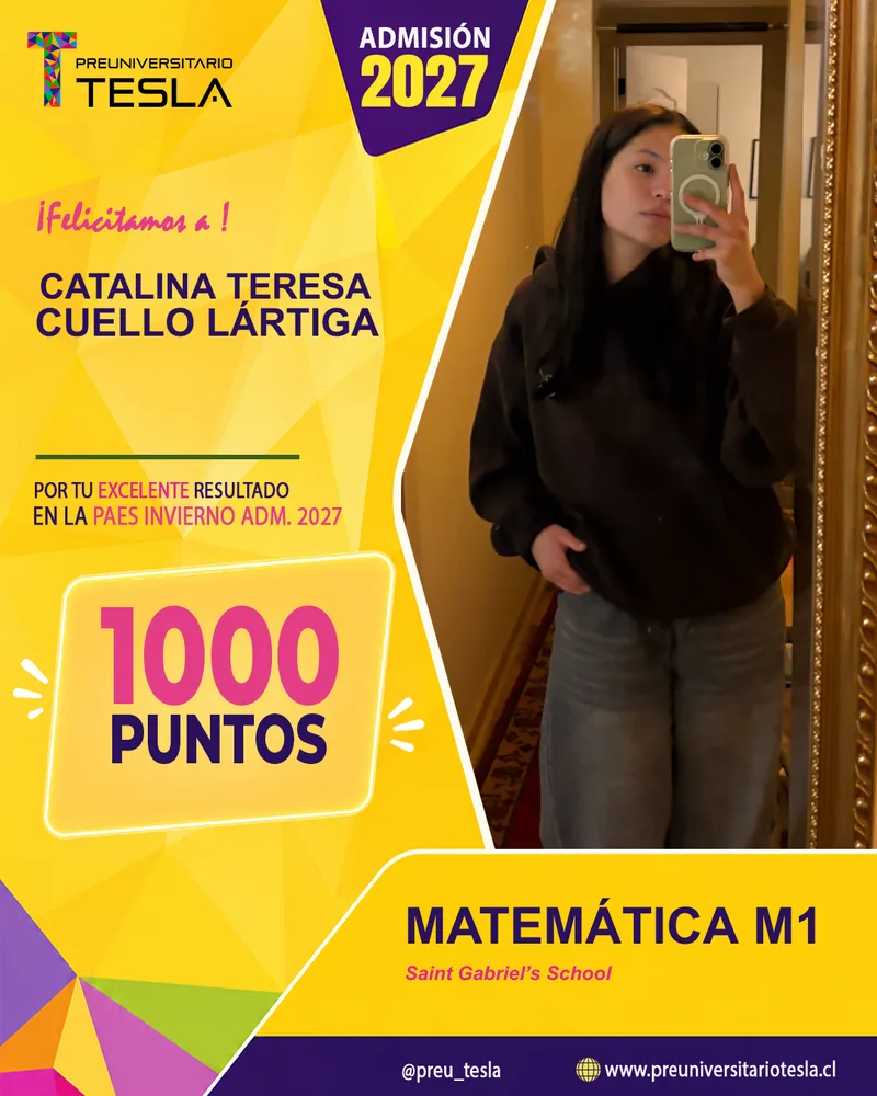 Catalina Teresa Cuello Lartiga, 1000 puntos PAES Invierno, Admisión 2027