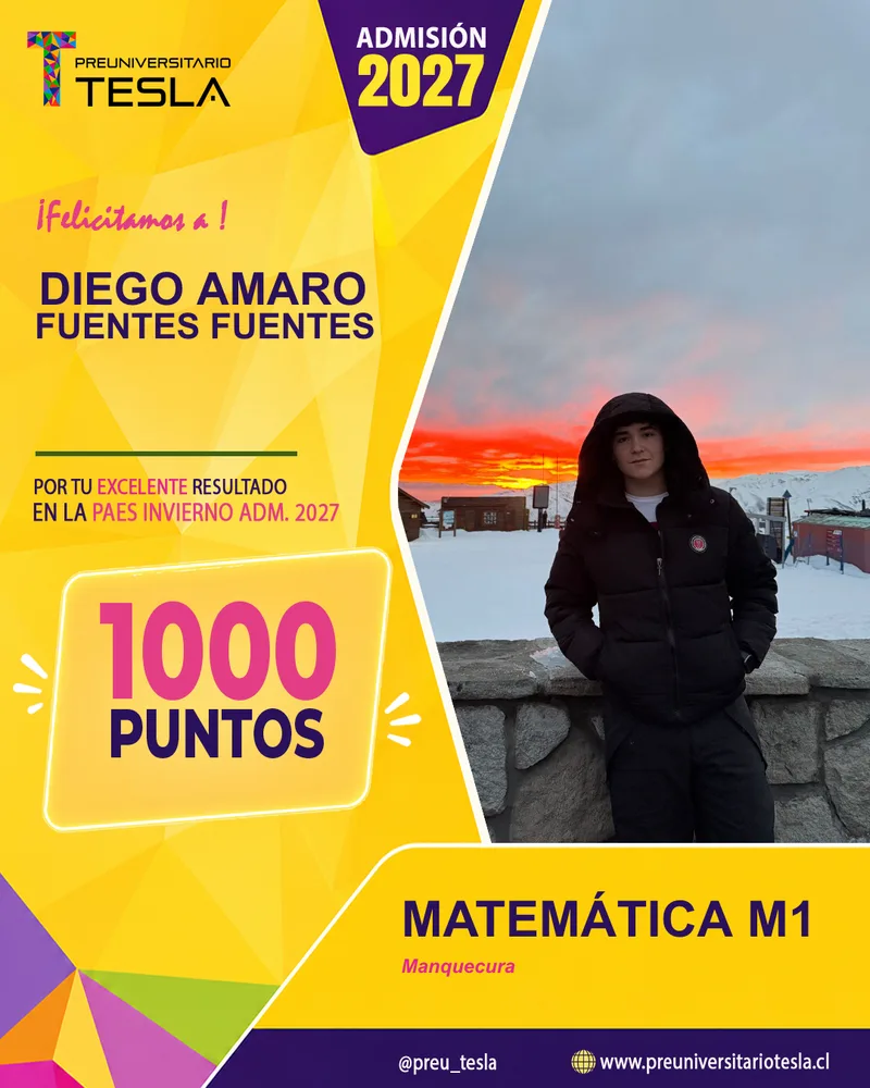 Diego Amaro Fuentes Fuentes, 1000 puntos PAES Invierno, Admisión 2027