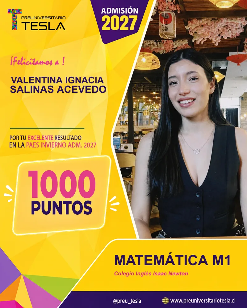 Valentina Ignacia Salinas Acevedo, 1000 puntos PAES Invierno, Admisión 2027