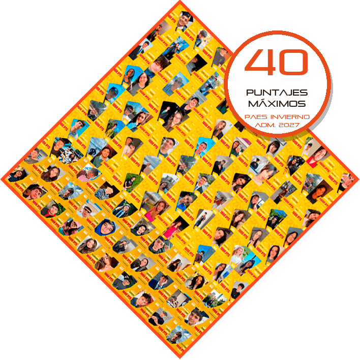 Mosaico de fotos de alumnos con el sello: 40 puntajes máximos en la PAES de invierno, admisión 2027